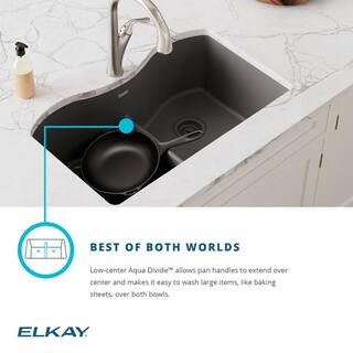 Elkay Quartz Classic Dusk Gray Quartz 33 in. 6040 Double Bowl Undermount Kitchen Sink with Aqua Divide ELGHU3322RGY0