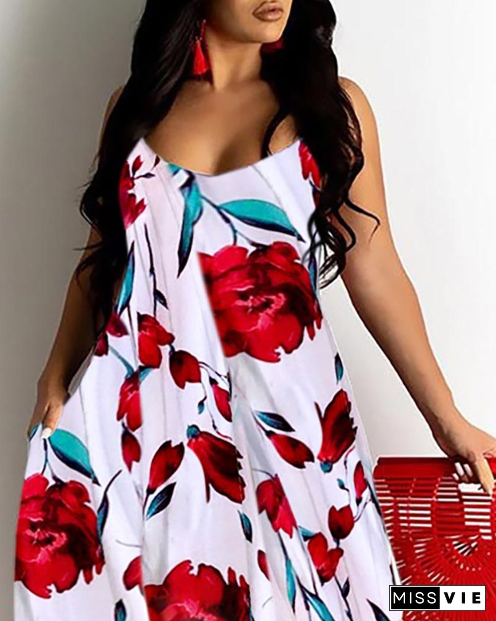 Floral Print Spaghetti Strap Casual Maxi Dress