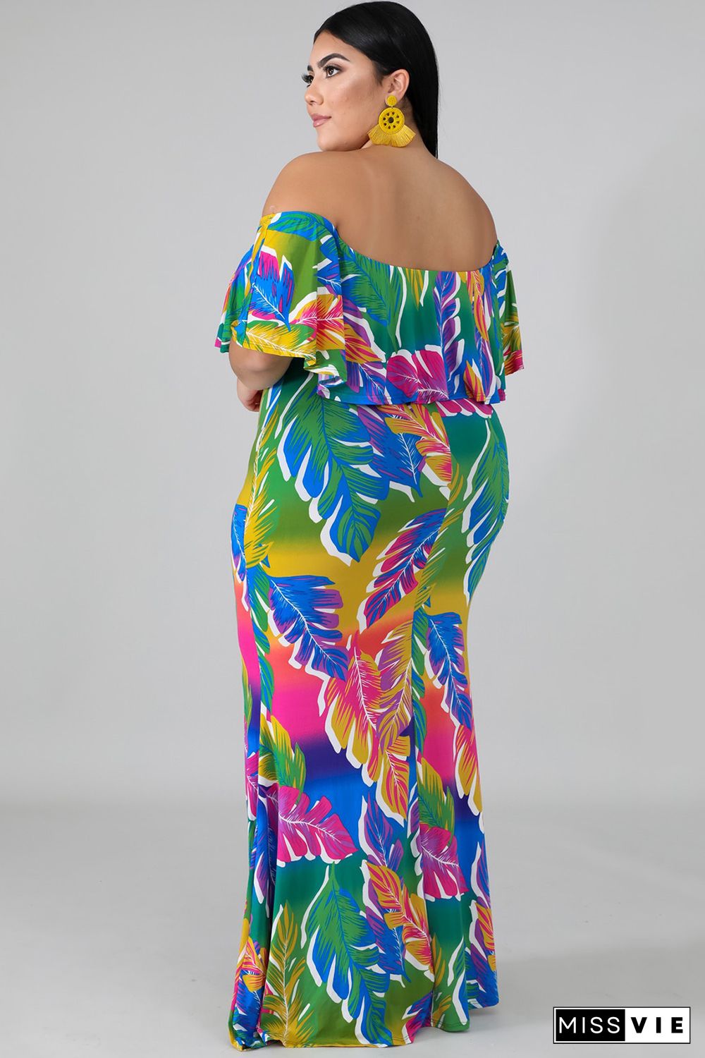 Plus Size Tropical Palms Mermaid Dress