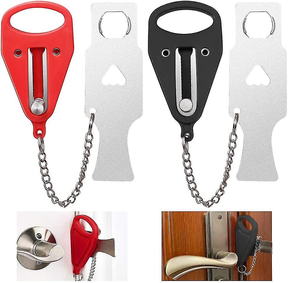 2 Pieces Portable Door Lock Durable Security Lock With Anti-theft Storage Bag Travel Lock Extra Security For Airbnb Hotel Apartment Travels Home - Red