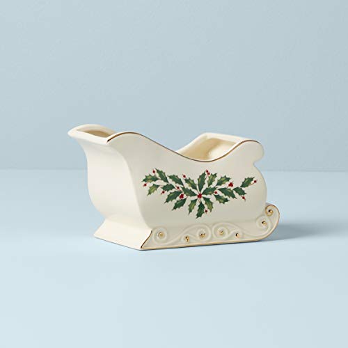 Lenox Red and Green Holly Porcelain Holiday Sleigh Candy Dish 886160