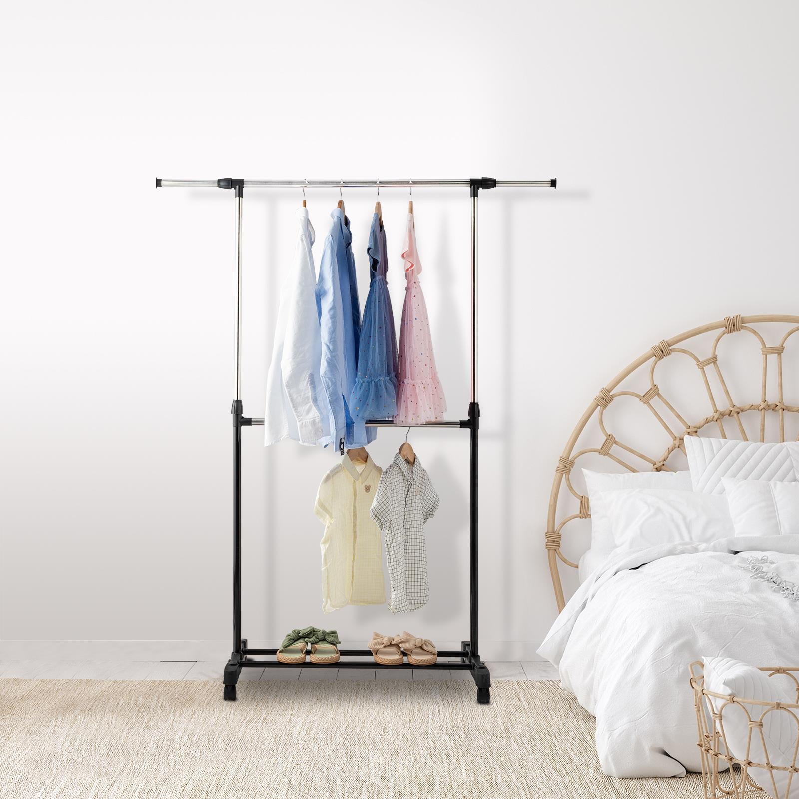 Zimtown Rolling Clothes Rack Single Rail Hanging Garment Bar Drying Display Adjustable