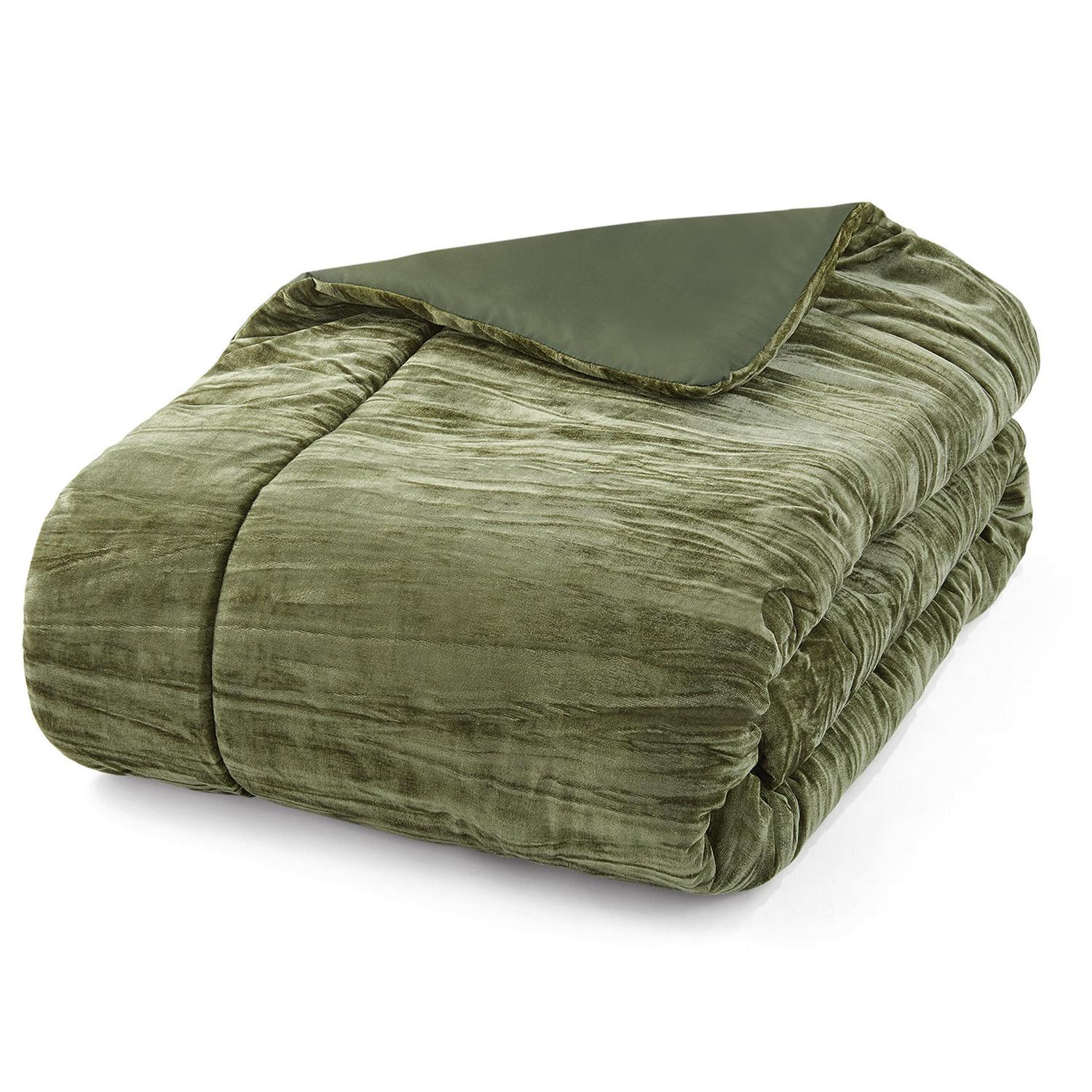 Mainstays Crinkle 7-Piece Green Textured Polyester Comforter Set， Full/Queen