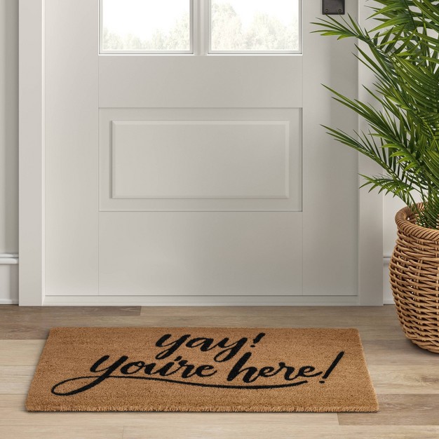 Yay You x27 re Here Coir Doormat Black beige