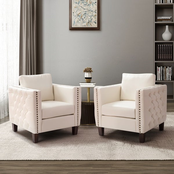 Pr Comfy Nailhead Trim with Tufted Arms Club Chair Set of 2 by HULALA HOME