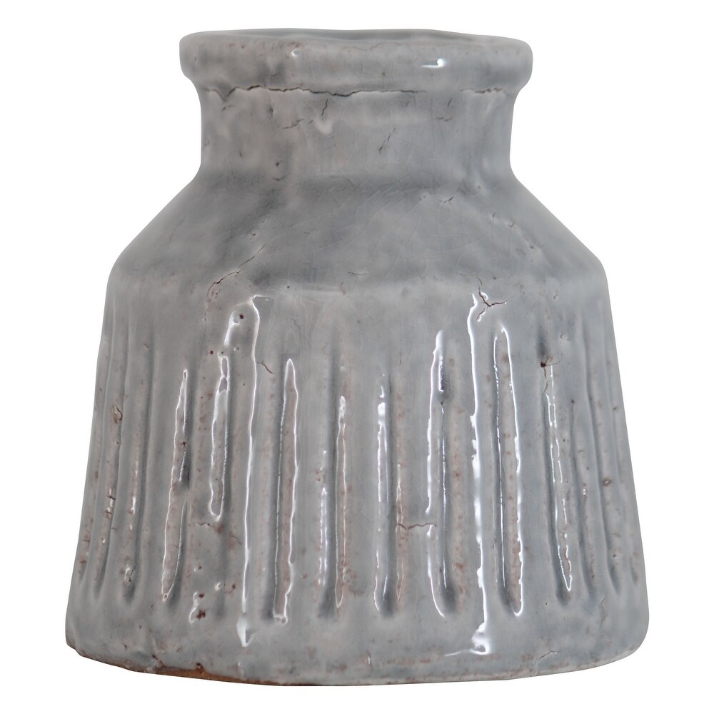 Foreside Home   Garden Handmade Gray Terracotta Vase with Carved Stripes