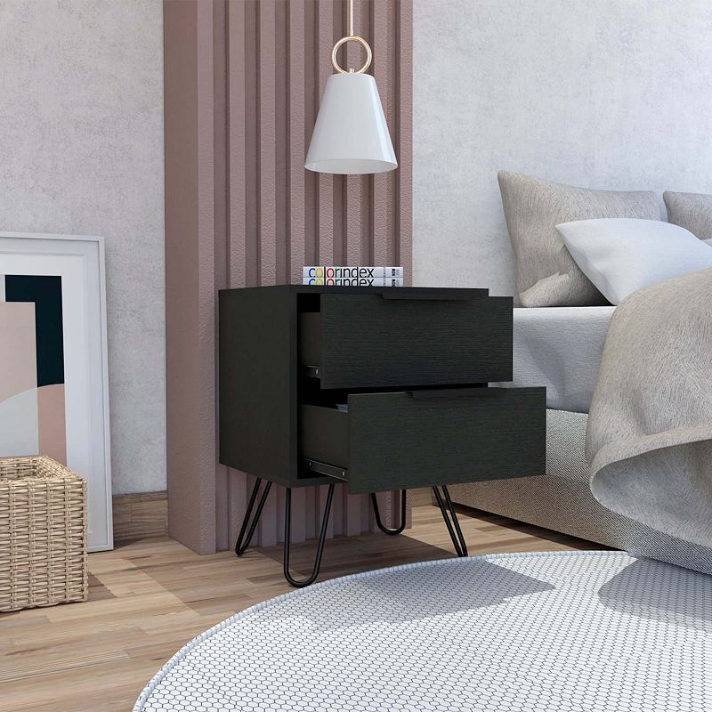 Nuvo 2 Nightstand，Two Drawers， Hairpin Legs