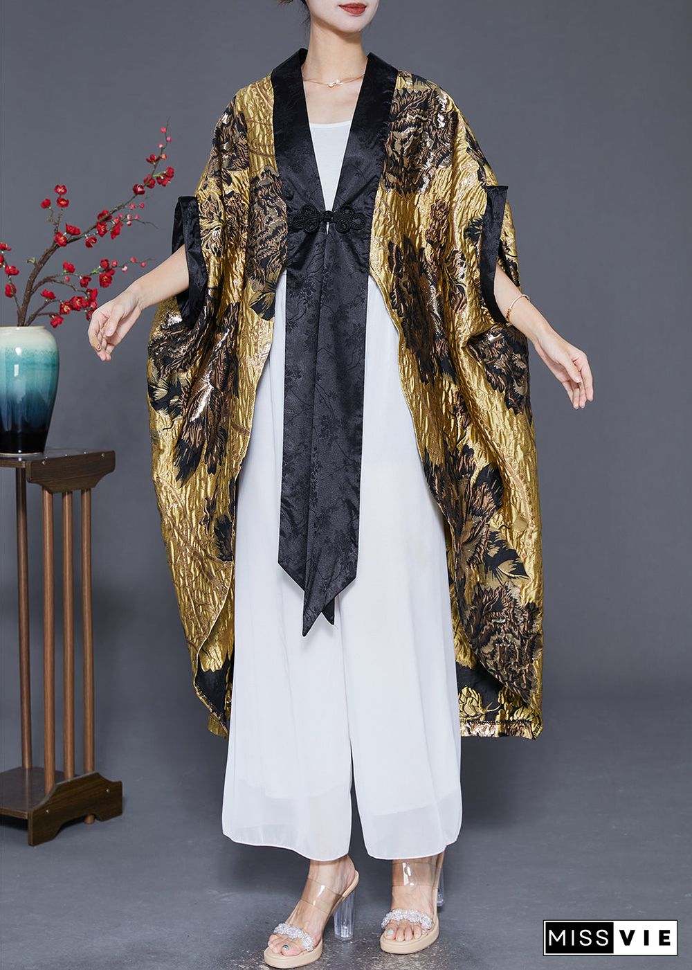 Original Yellow Oversized Patchwork Jacquard Silk Cardigan Fall