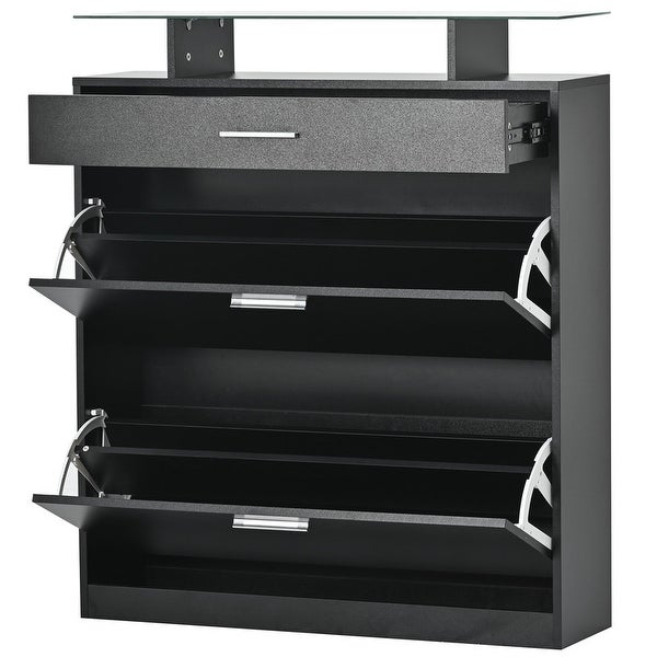 Entryway Organizer Shoe Storage Cabinet with LED Light，2 Flip Drawers - - 37765432