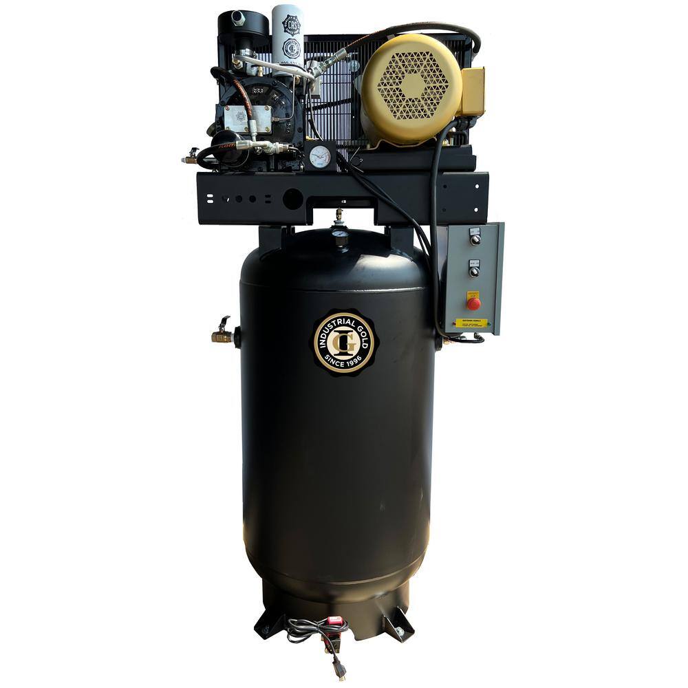 Industrial Gold 80 Gal 7.5 HP Rotary Screw 1-Phase Low RPM 150 PSI Electric Air Compressor with Quiet Operation R71V83