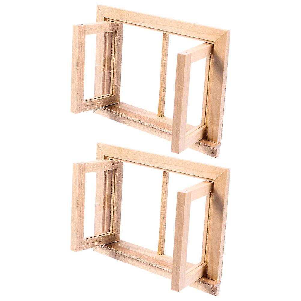 2pcs Doll House Wood Window Model Miniature Window Models Miniature Window Decoration