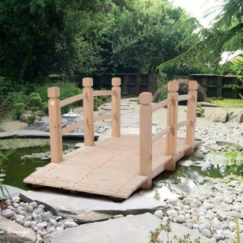 Wooden Bridge Stained Finish Yard Decor Garden Pond Arch Walkway