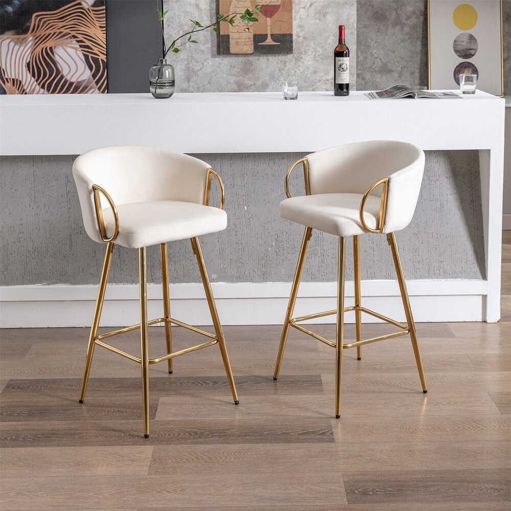 39.37 Inch High Velvet Bar Stools With Golden legs (Set of 2)   N/A