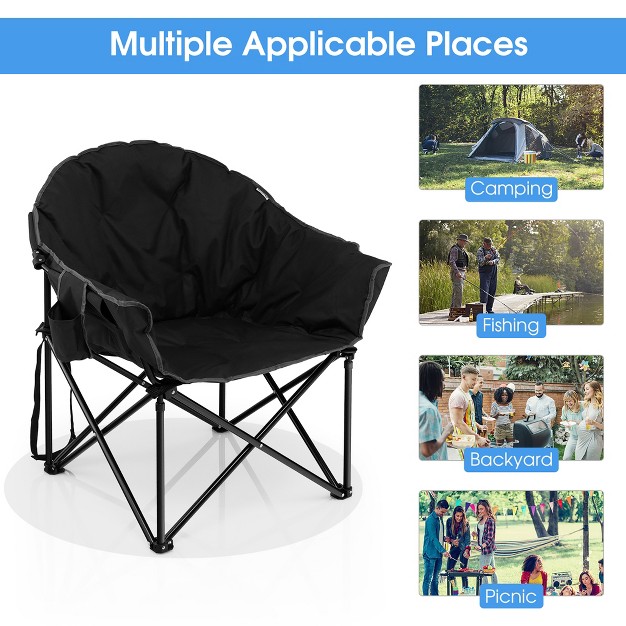 Costway Folding Camping Moon Padded Chair With Carry Bag Cup Holder Portable Navy Brown grey