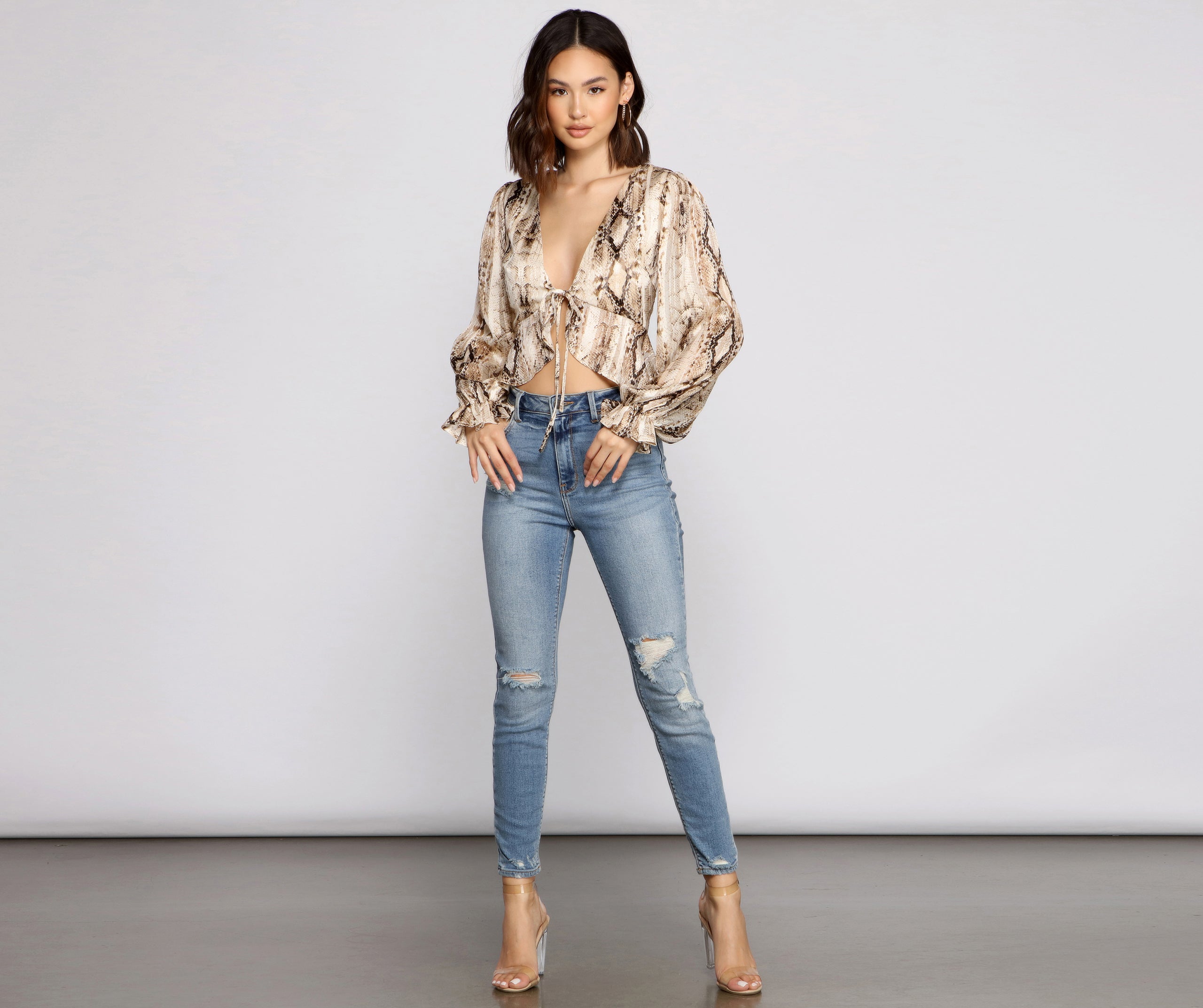 Fab N'Fierce Snake Print Ruffled Top