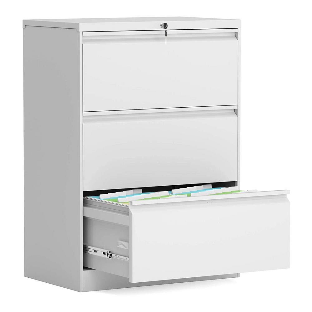 Aobabo White 3-Drawer Lateral File Cabinet with Lock for LetterLegal Size Paper ABX-1