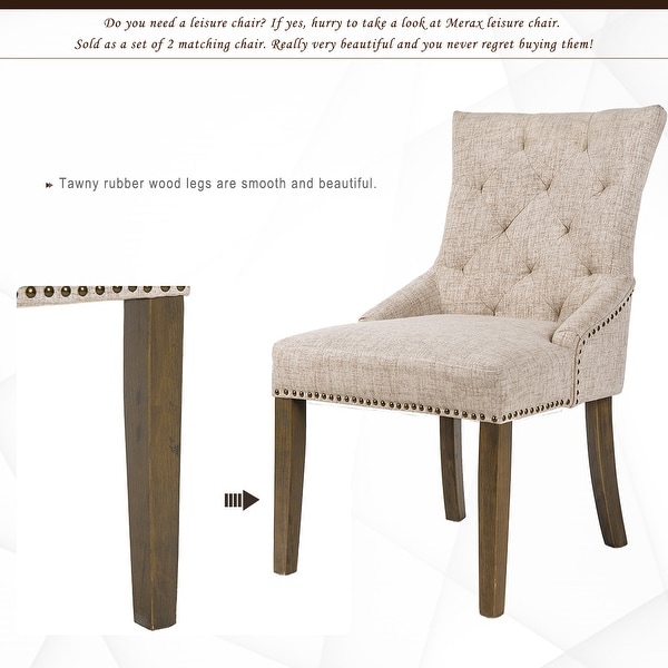 Dining Chair with Armrest，Nailhead Trim and Diamond Shaped Back Tufting Linen Upholstery Set of 6 (Beige)