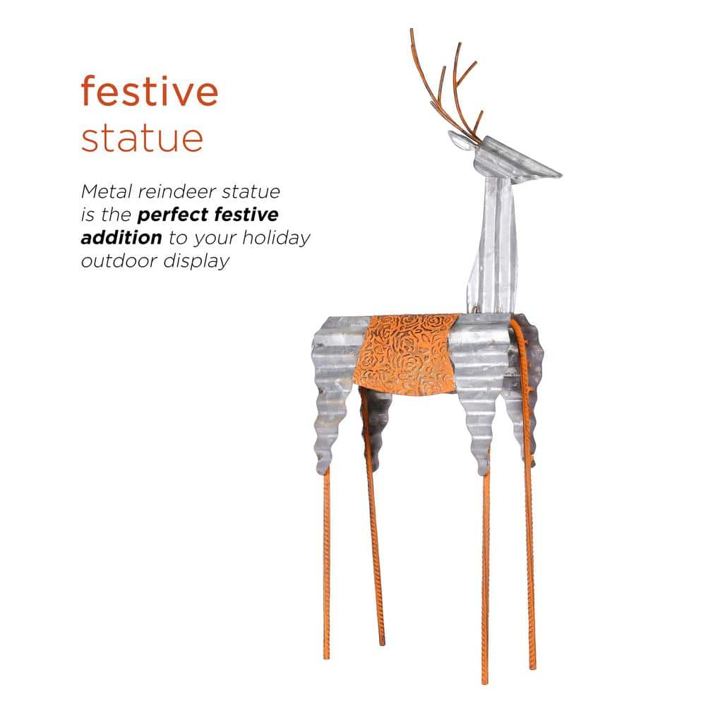 Alpine Corporation 30 in. Tall Metal Rustic Standing Reindeer Christmas Decoration JUM324