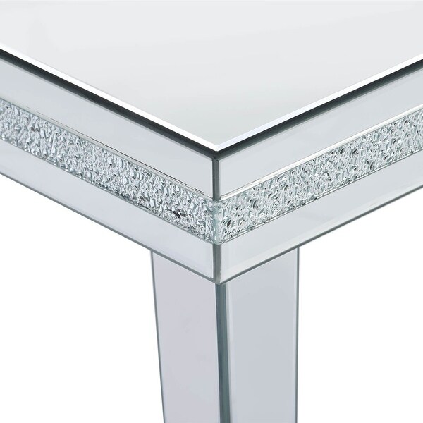 Fashionable Modern Glass Mirrored Coffee Table， Cocktail Table with Crystal Design and Adjustable Height Legs