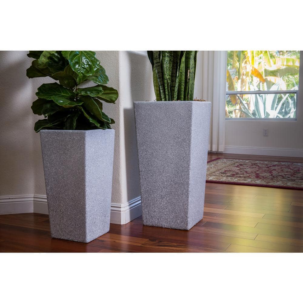 XBRAND 29 in. Tall and 24 in. Tall Grey Modern Nested Square Flower Concrete Pot Planter (Set of 2 Different Sizes) PL2915GR