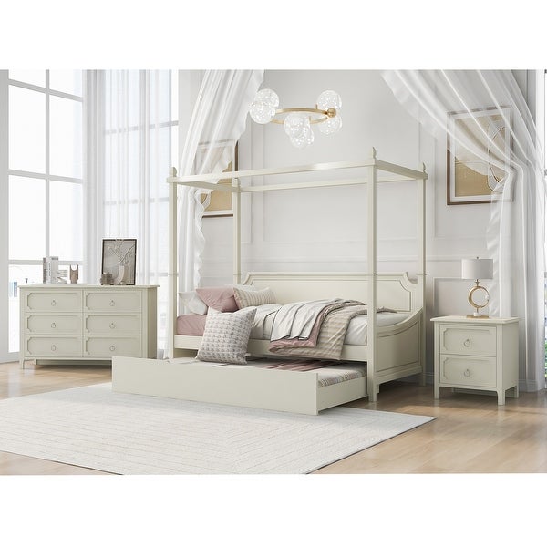 3 Pieces Bedroom Sets with Canopy Daybed， Nightstand and Dresser - - 37374874