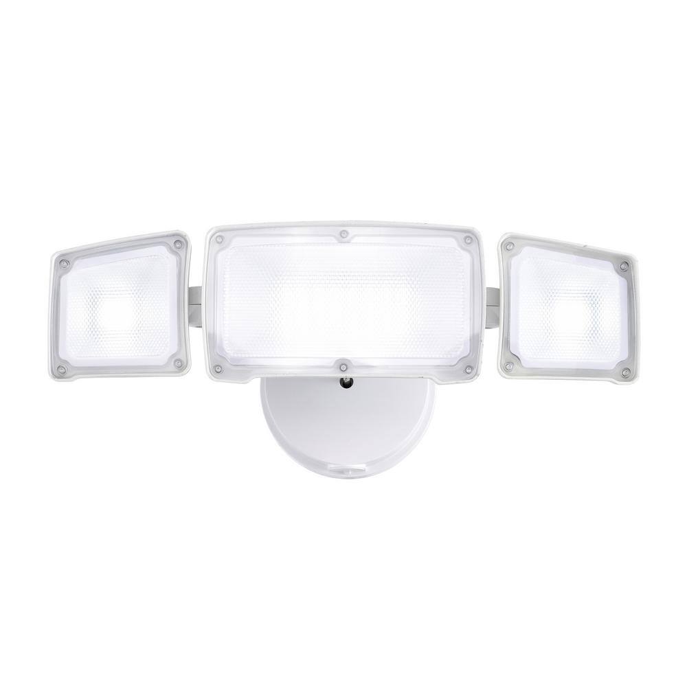 AWSENS 3-Light White Outdoor Integrated LED Security Flood Light Wall or Eave Mount Flood Light AW5083-WH