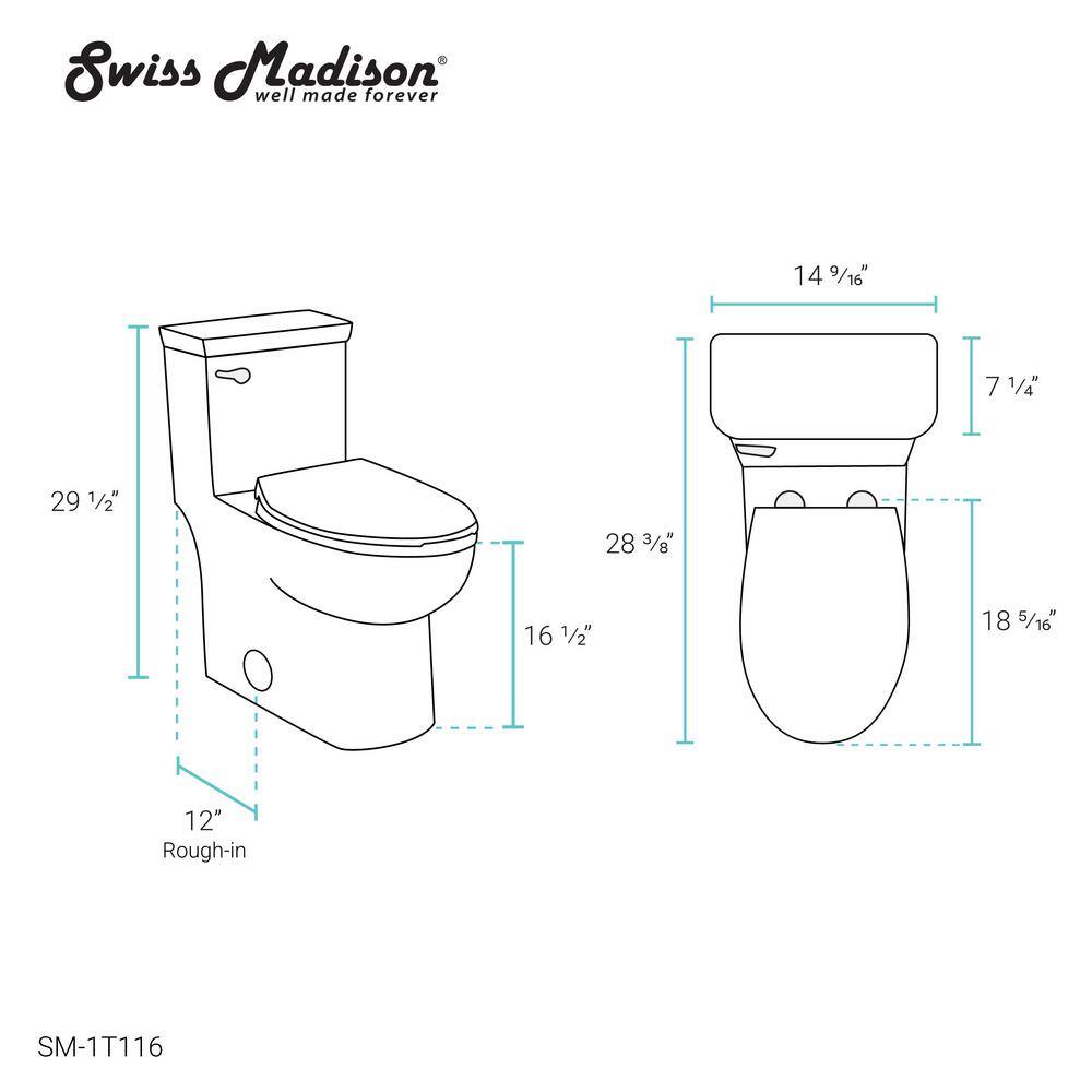 Swiss Madison Classe 1-Piece 1.28 GPF Single Flush Handle Elongated Toilet in White Seat Included SM-1T116