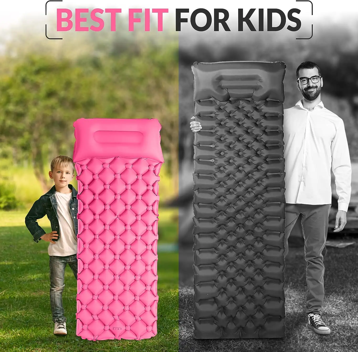 KingGear Kids Fast Inflating Camping Sleeping Pads Inflatable Sleeping Pad Camping Mattress for Kids