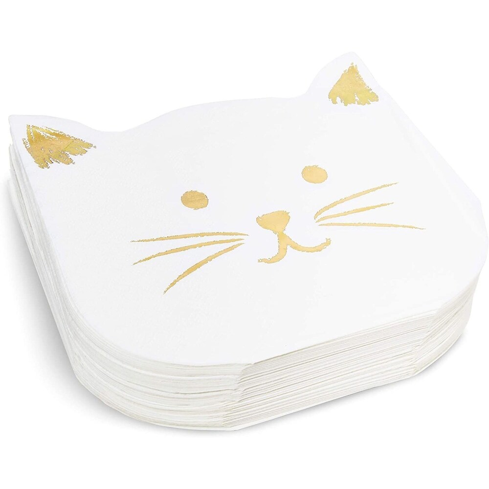 Kitty Cat Party Napkins  Gold Foil (6.5 x 6.5 In  50 Pack)