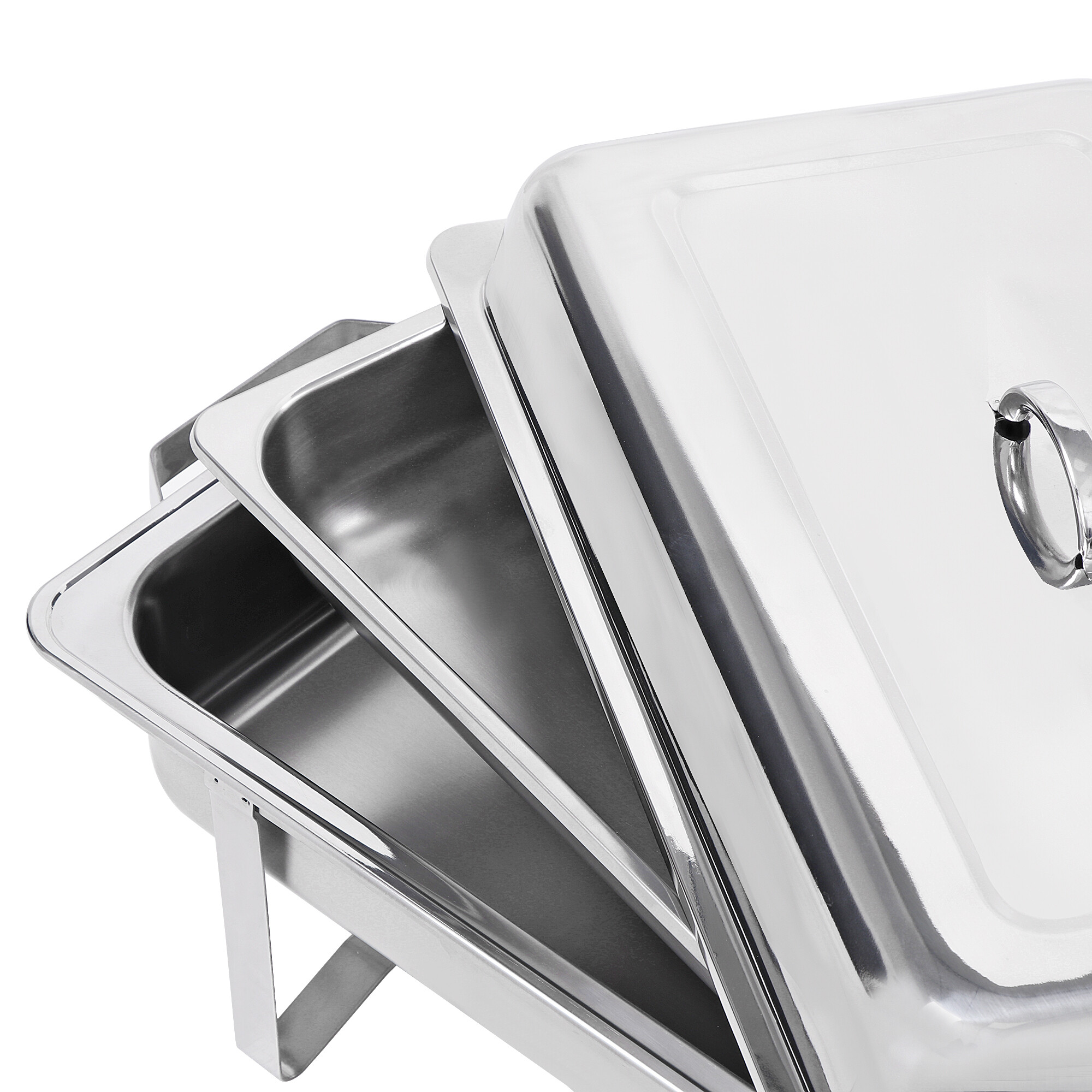 SuperDeal 4 Pack Stainless Steel Chafing Dishes Rectangular 8 Quart Buffet Tray Silver