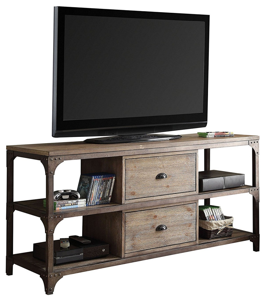 60 quotX 20 quotX 30 quotWeathered Oak And Antique Silver TV Stand   Industrial   Entertainment Centers And Tv Stands   by VirVentures  Houzz