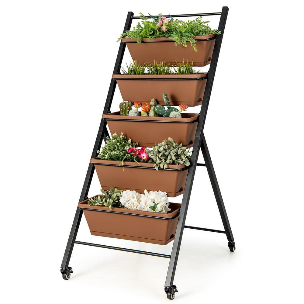 Costway 5-Tier Vertical Raised Garden Bed Elevated Planter with Wheels and Container Boxes NP10949CF