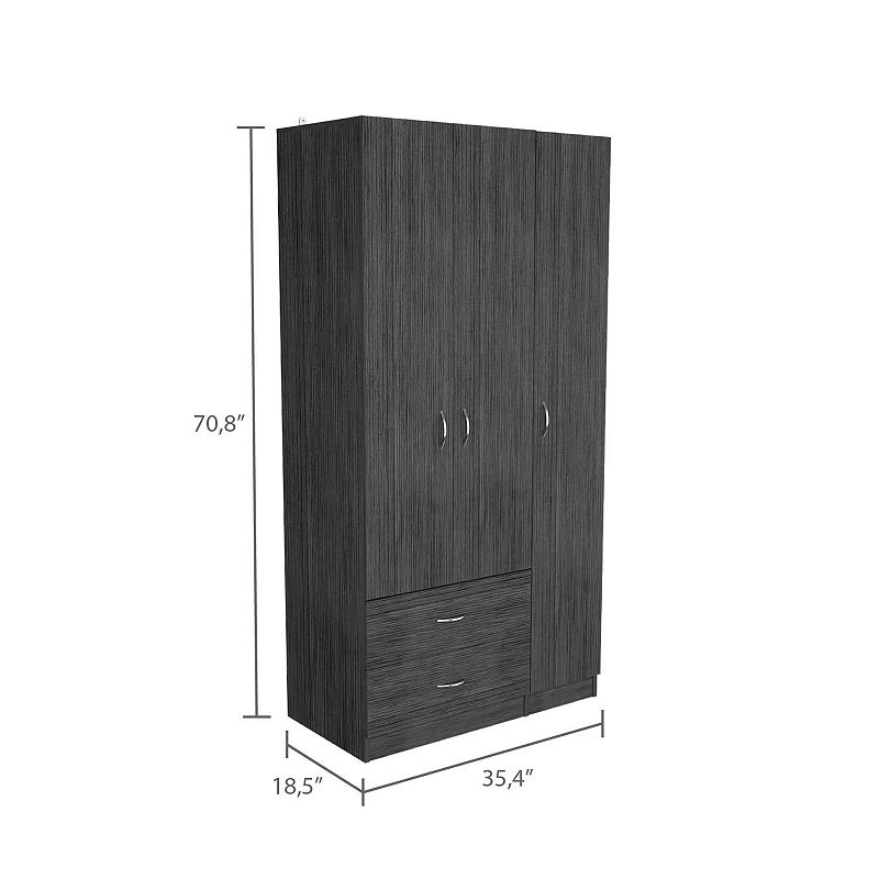 Eureka Three Door Armoire， Two Drawers， Rod