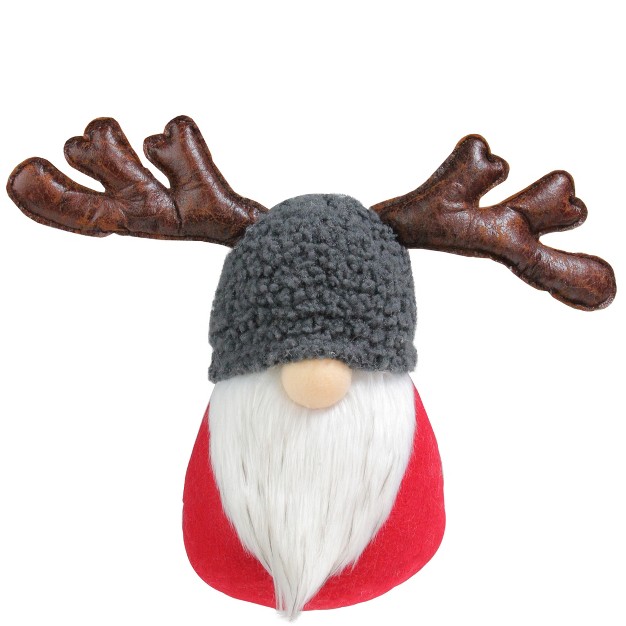 Red And Gray Santa Gnome With Moose Antlers Christmas Table Top Decoration