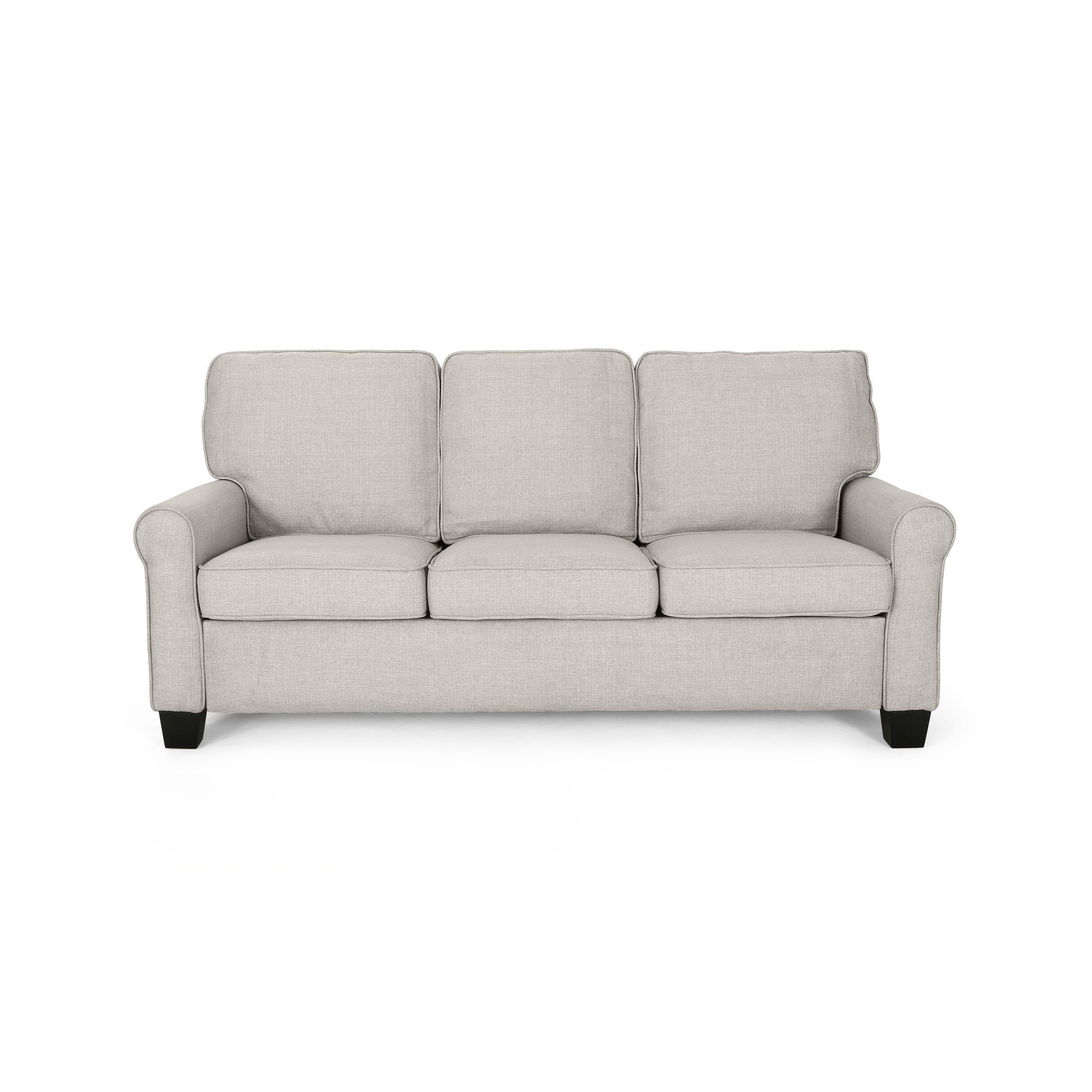 Bridget Contemporary Scrolled Arm Upholstered Fabric Sofa with Tonal Piping