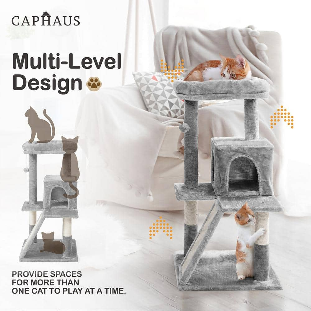 CAPHAUS 37 in. Beige Cat Tower for Indoor Cats, Modern Cute 37 in. Small Cat Tree with Widened Perch PHFC-BH381901-BG