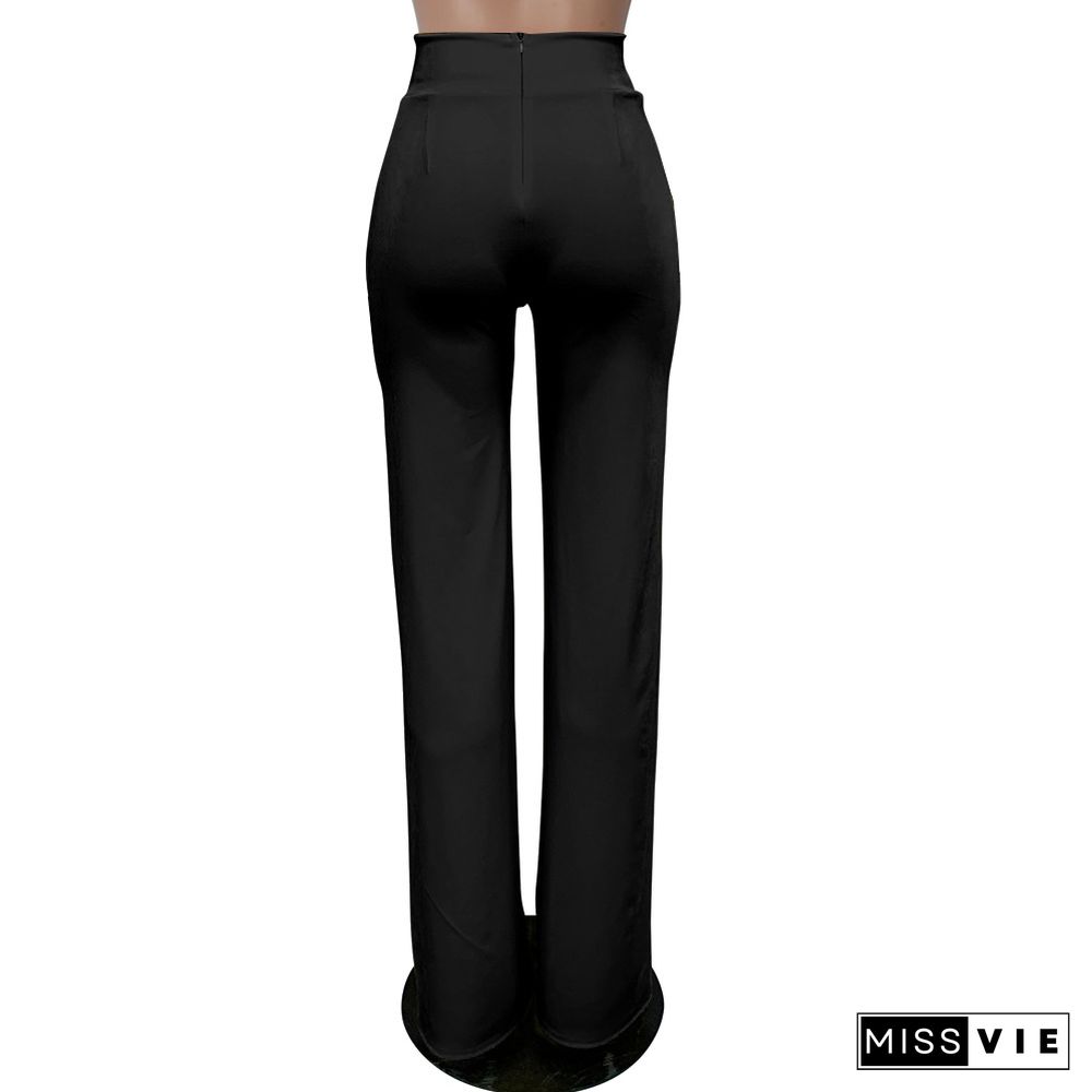 Slim Back Zipper High Waist Straight Leg Pants