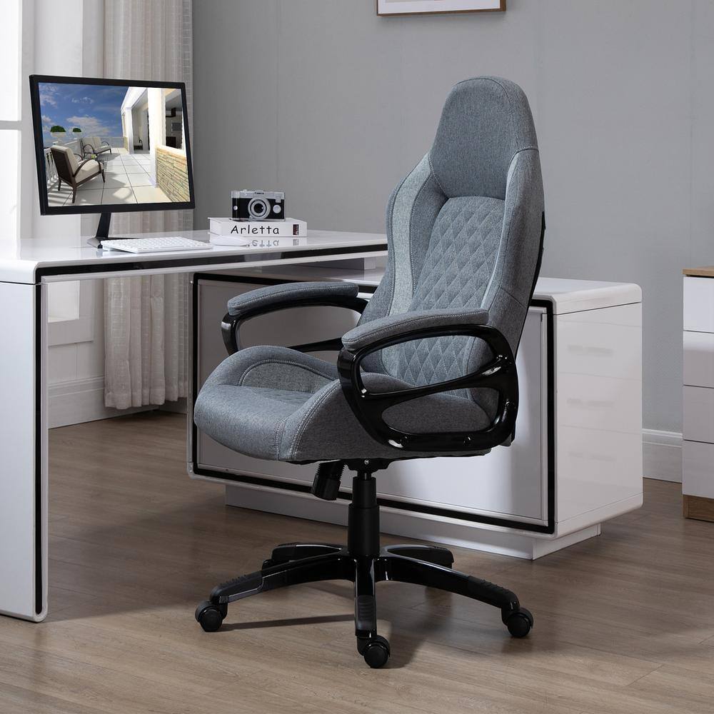 Vinsetto Grey, Ergonomic Home Office Chair High Back Task Computer Desk Chair with Padded Armrests, Linen Fabric, Swivel Wheels 921-239