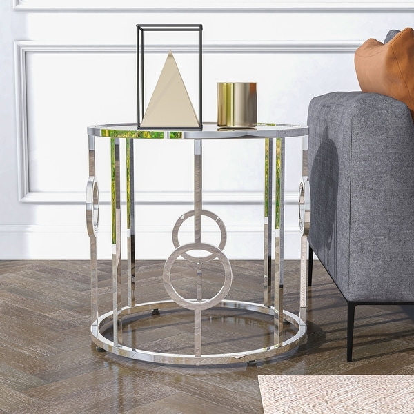 Hoop Glam Chrome Mirror End Table by Furniture of America