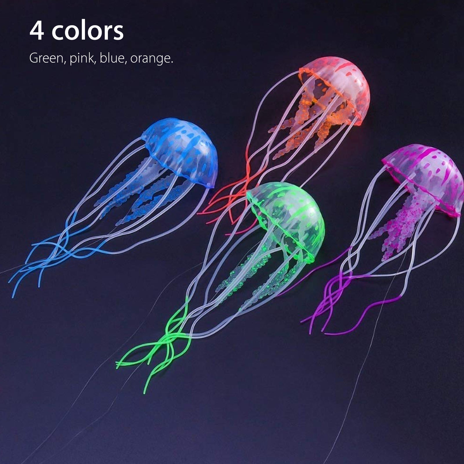 4pcs Jellyfish Aquarium Decorations， TSV Glowing Effect Artificial Jellyfish Aquarium Decor， Fish Tank Ornament Silicone Decoration， Instant Suction Cup Installation