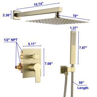 UKISHIRO 2-Spray Patterns with 1.8 GPM 10 in. Tub Wall Mount Dual Shower Heads in Brushed Gold (Valve Included) SMD0KN211020009