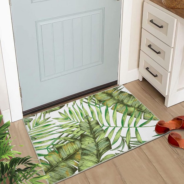 Area Rug Palm Tree Leaf Washable Area Rug Non Slip Low Profile Green