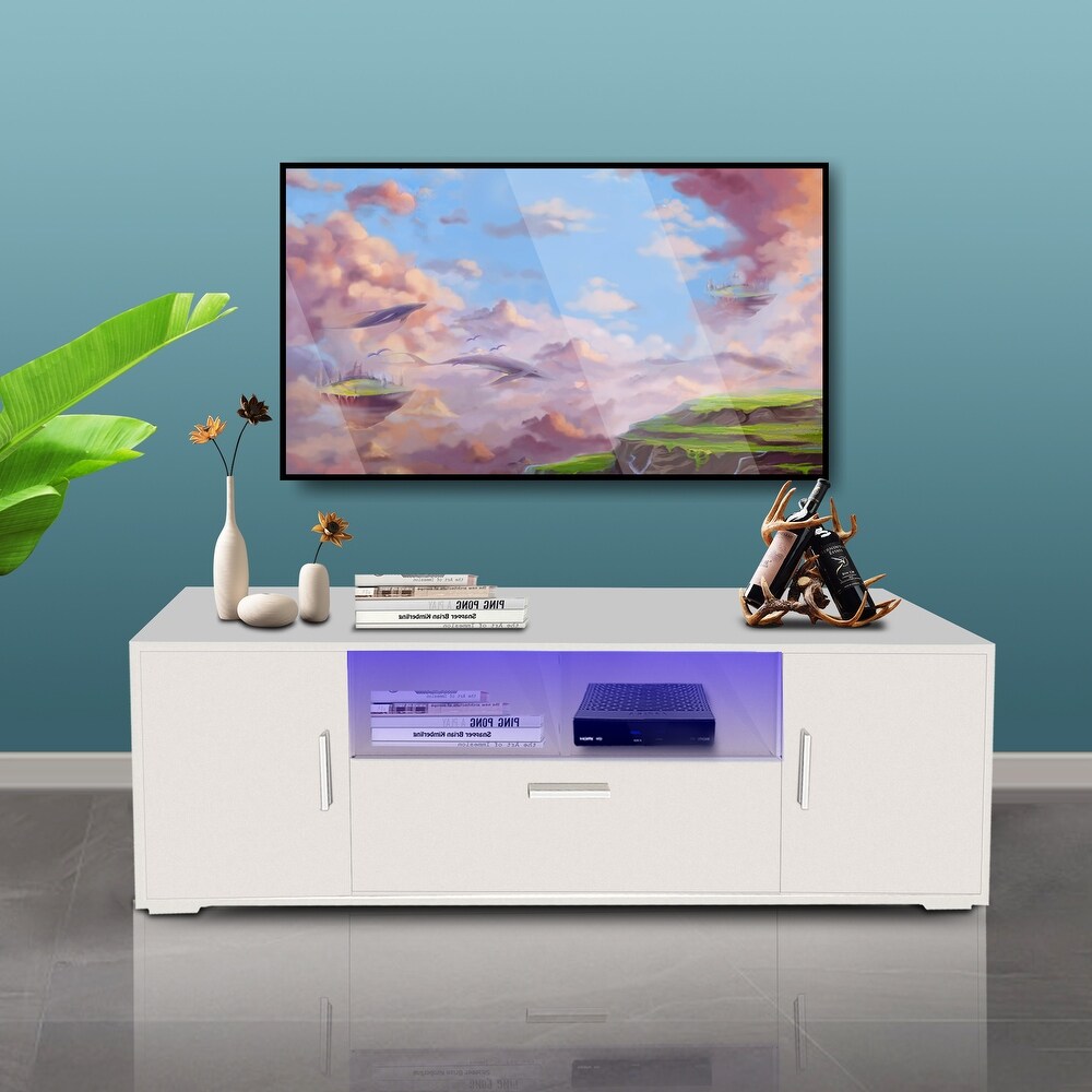 Morden TV Stand with 16 RGB LED Light  High Glossy TV Cabinet for Lounge Room  Living Room  Only 20 Minutes to Finish Assemble