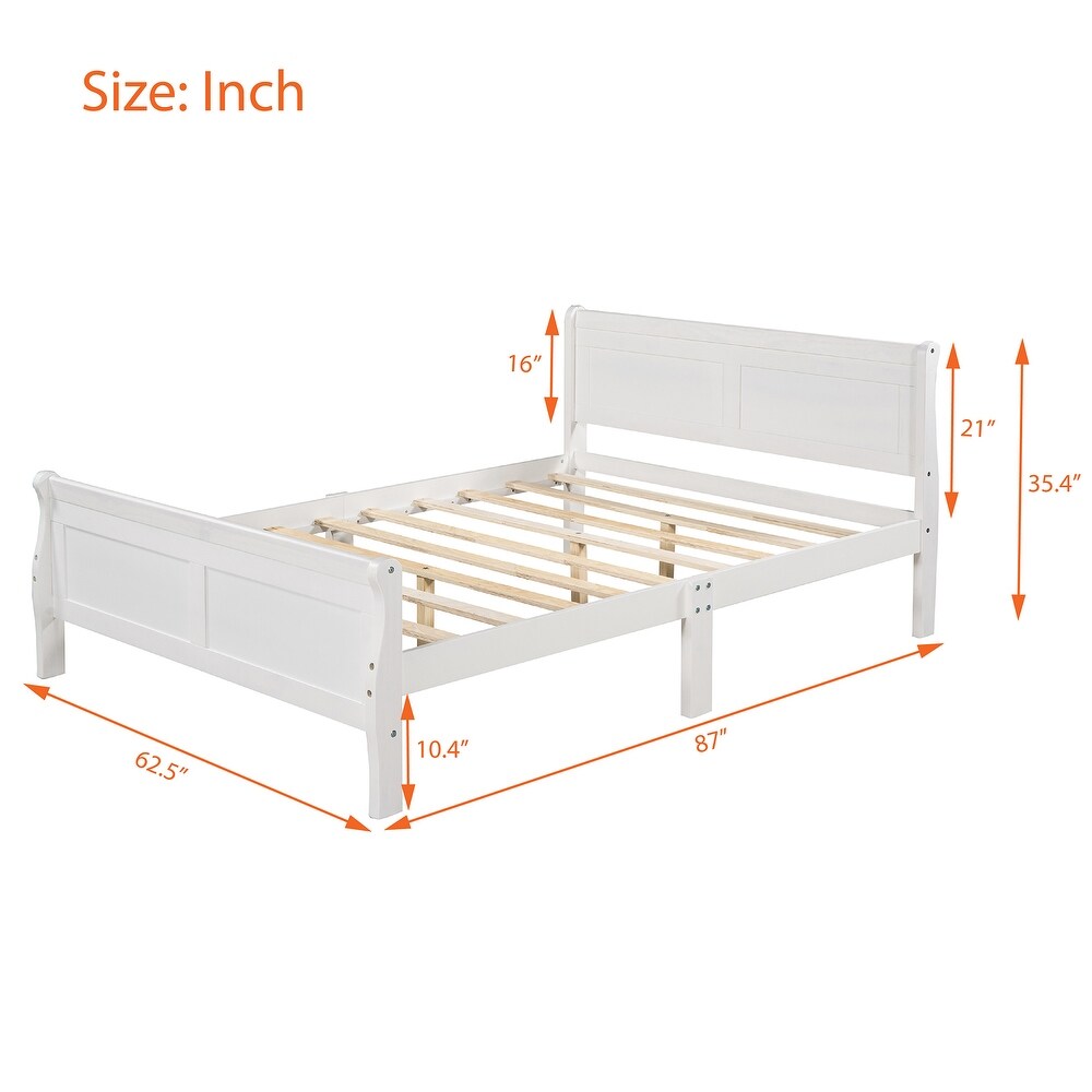 Queen Size Wood Platform Bed with Headboard  Footboard and Solid Wood Slats