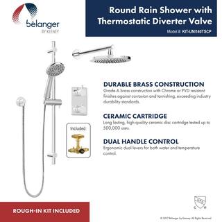 KEENEY Belanger 1-Spray Round Hand Shower and Showerhead from Wall Combo Kit with Slide Bar and Valve in Polished Chrome KIT-UNI140TSCP