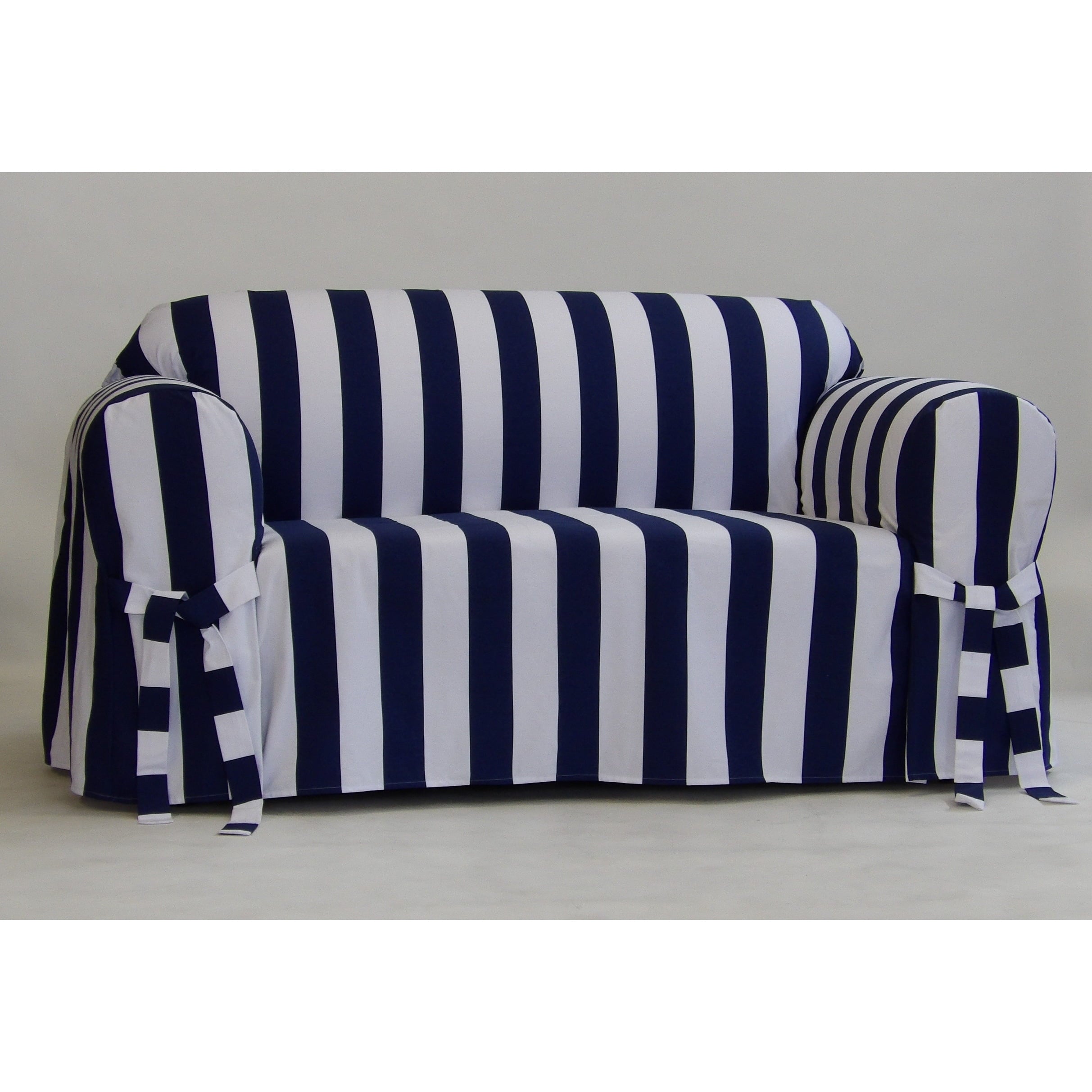 Classic Slipcover Cabana stripe one piece sofa slipcover navy/white