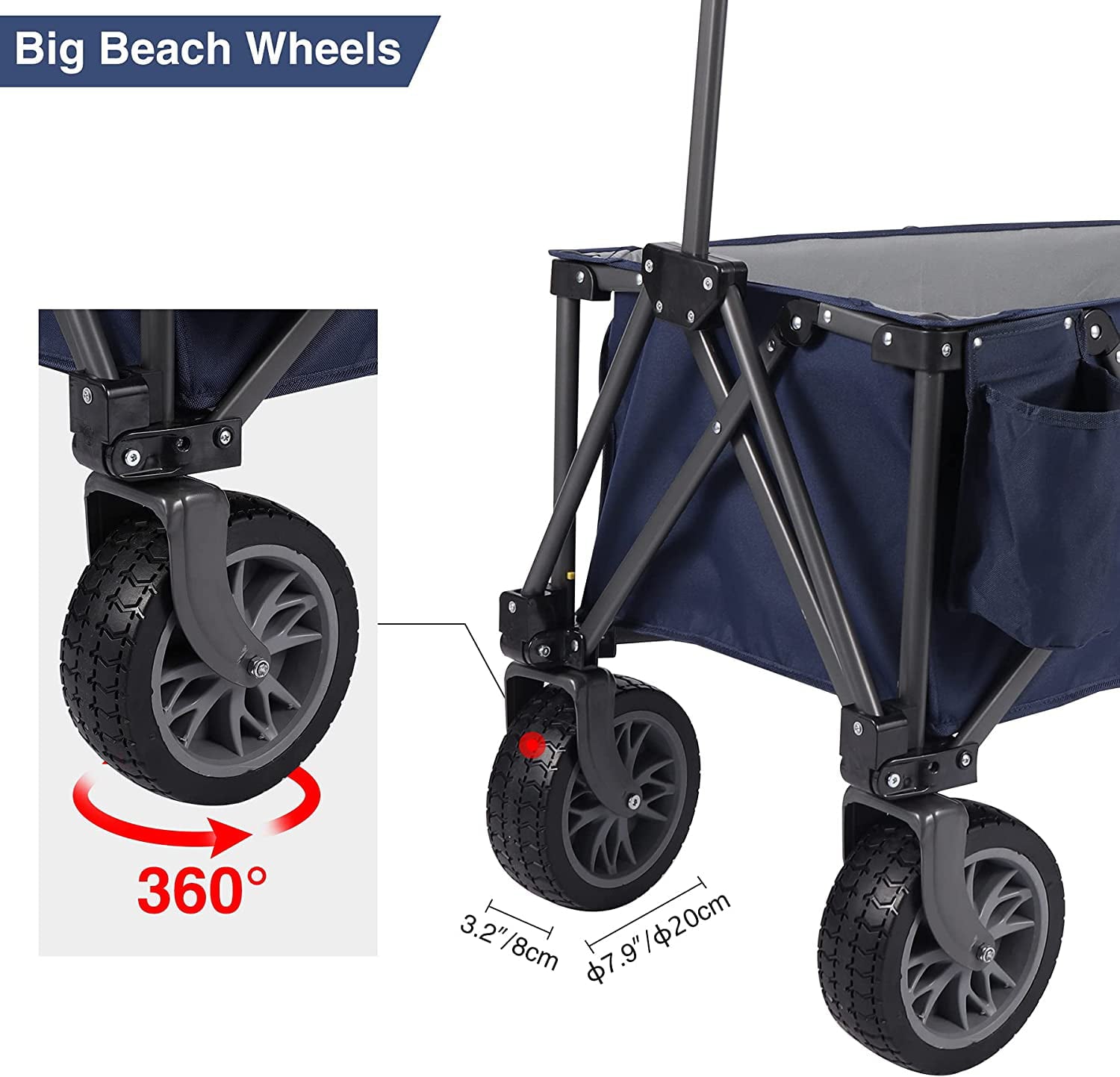 REDCAMP Collapsible Wagon with Big Wheels, Heavy Duty Folding Beach Wagon Large Utility Wagon Cart for Camping Outdoor Shopping, Blue