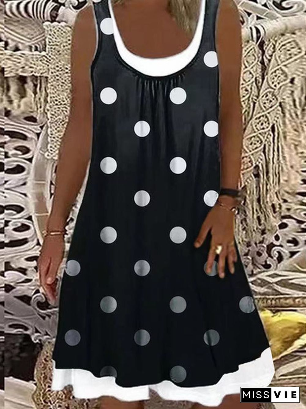 Summer New Fashion Women's Fake Two-Piece Polka Dot Printed Sleeveless Casual Dress Loose Soft And Comfortable Plus Size Dress Xs-5Xl