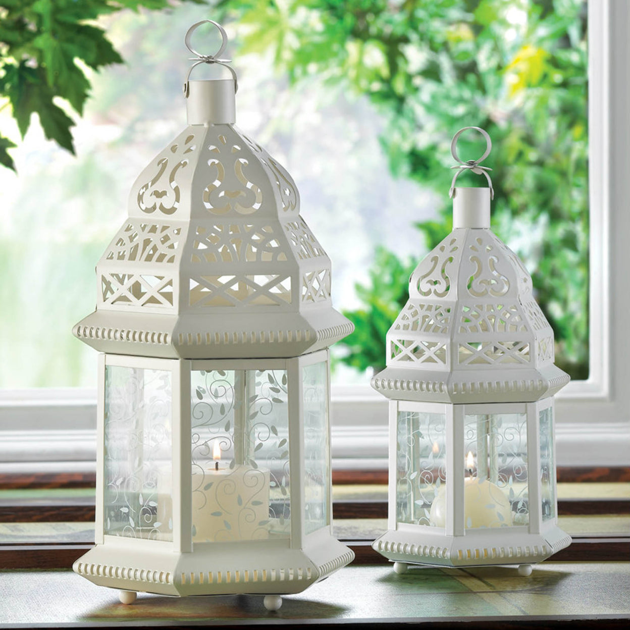 Home Decorative Vine Patterned Glass Garden Lantern - 15 inches