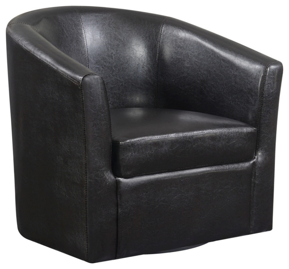 30 Inch Swivel Accent Chair Barrel Back Sloped Arms Brown Faux Leather   Armchairs And Accent Chairs   by Dot  ampBo  Houzz